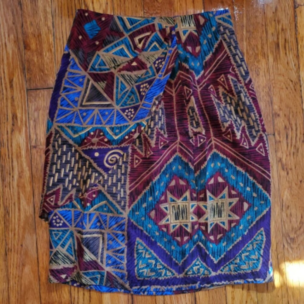 🧵 Vintage Dana Buchman 100% Silk Mini Skirt – Size 4 | Bold Abstract Print